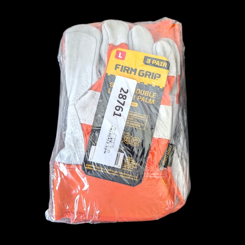 Firm Grip 3-pack Suede Double Leather Work Gloves, Size L